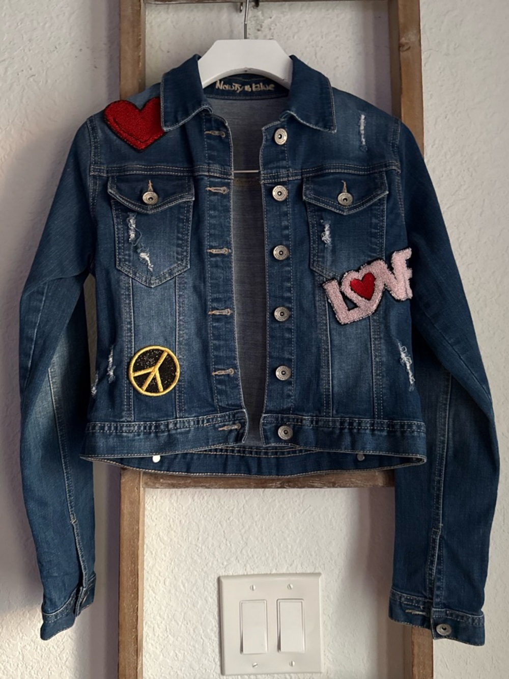 Nauty Blue Girls Embellished Up Cycled Denim Jacket sz: XS